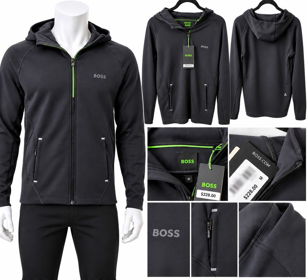 BOSS Men’s Black Full-Zip Hooded Jacket – Size M